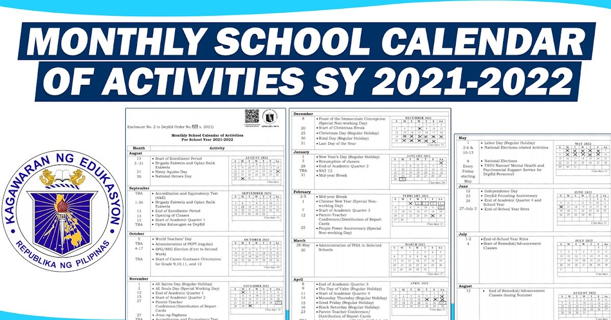 Deped released official school calendar and activities for sy 2021 2022