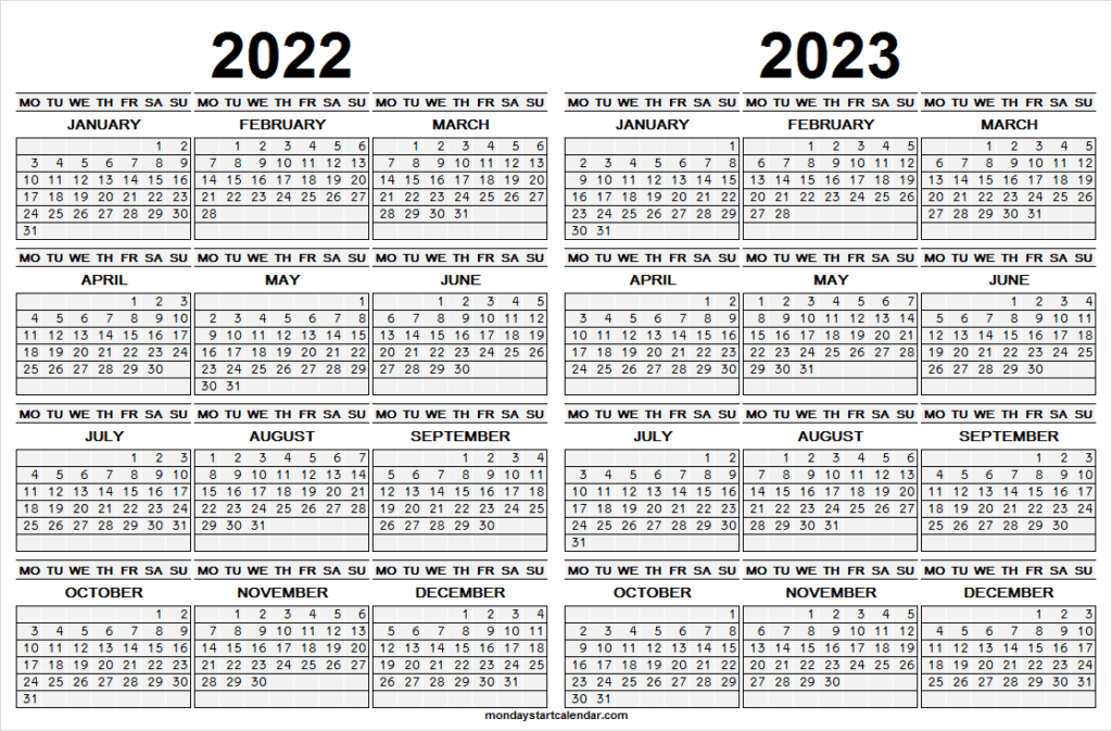 2022 2023 Printable Calendar With Holidays Two Year Calendar