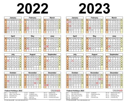 2022 2023 Two Year Calendar Free Printable Word Templates