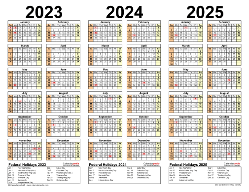 2023 2025 Three Year Calendar Free Printable PDF Templates