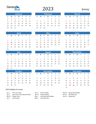 2023 Jersey Calendar With Holidays