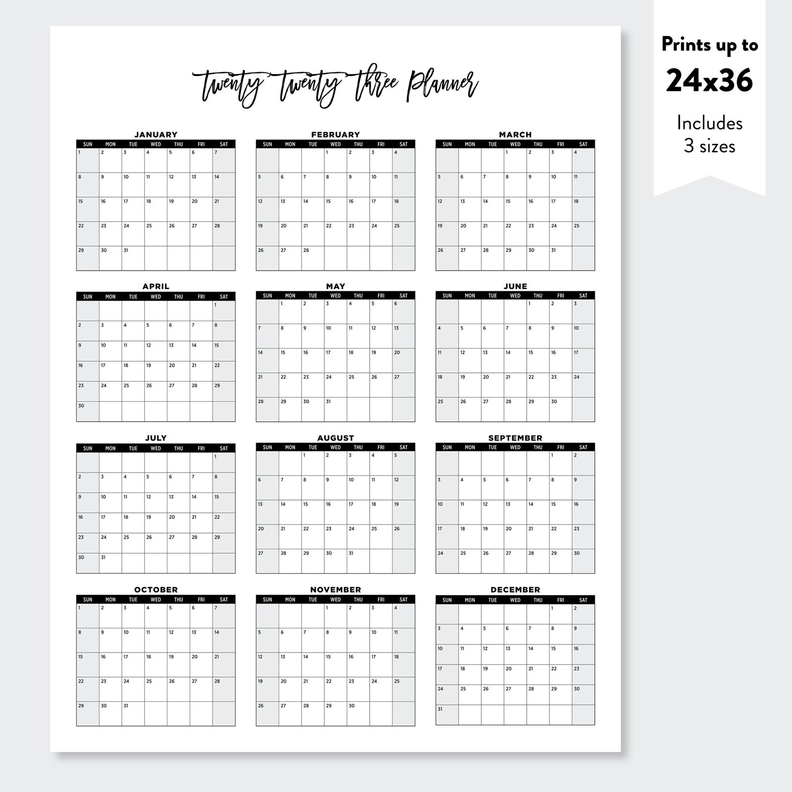 2023 Printable Large Wall Calendar 2023 Minimalist Wall Etsy