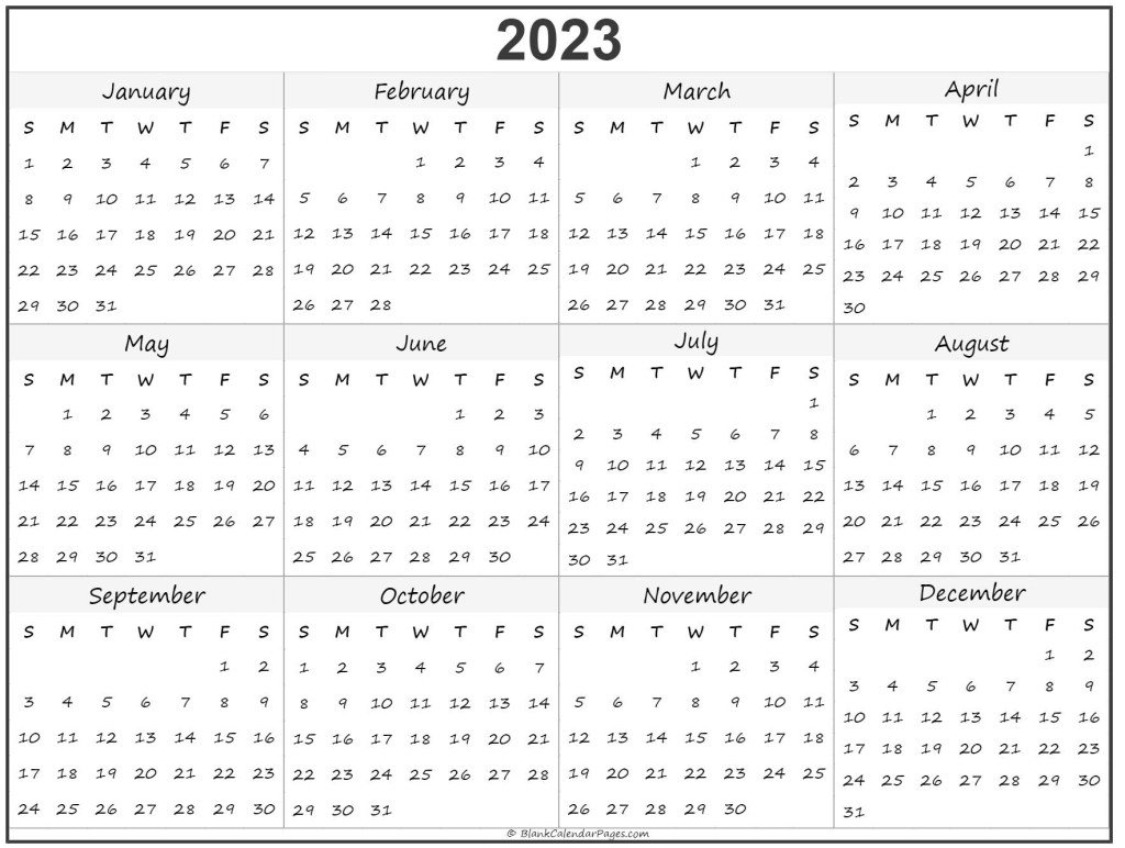 2023 Year Calendar Yearly Printable