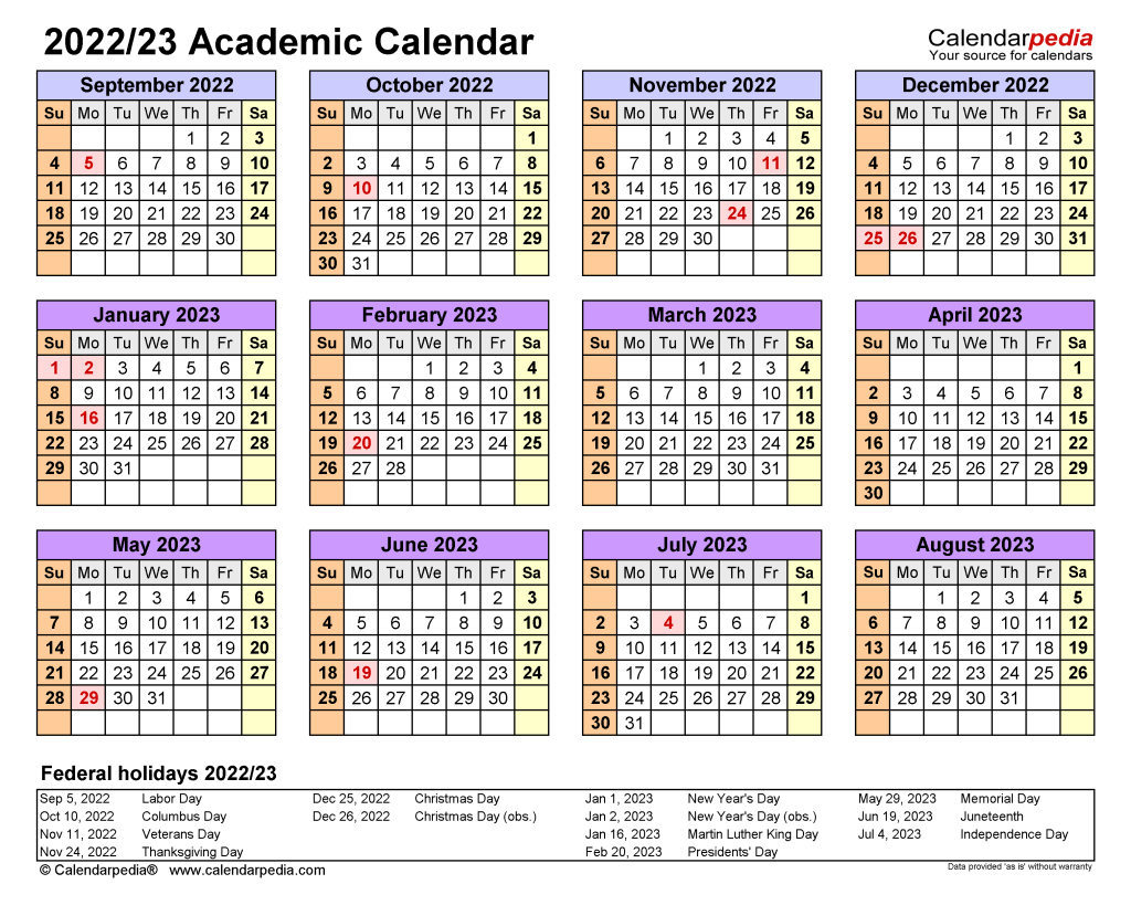 Academic Calendars 2022 2023 Free Printable PDF Templates