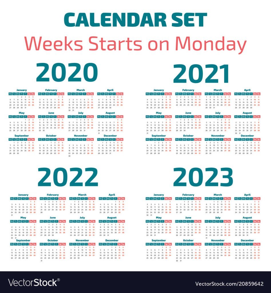 Simple 2020 2023 Years Calendar Royalty Free Vector Image