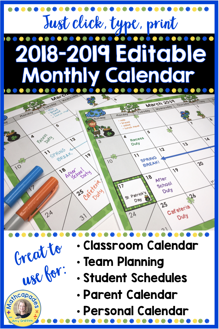 2018-2019 editable monthly printable calendars are an awesome way for