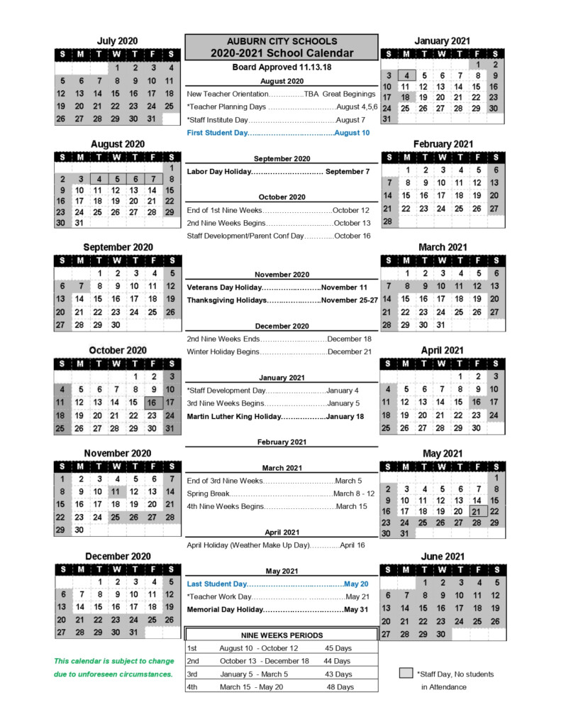 Auburn University Calendar 2020 2021 Printable Calendars 2021