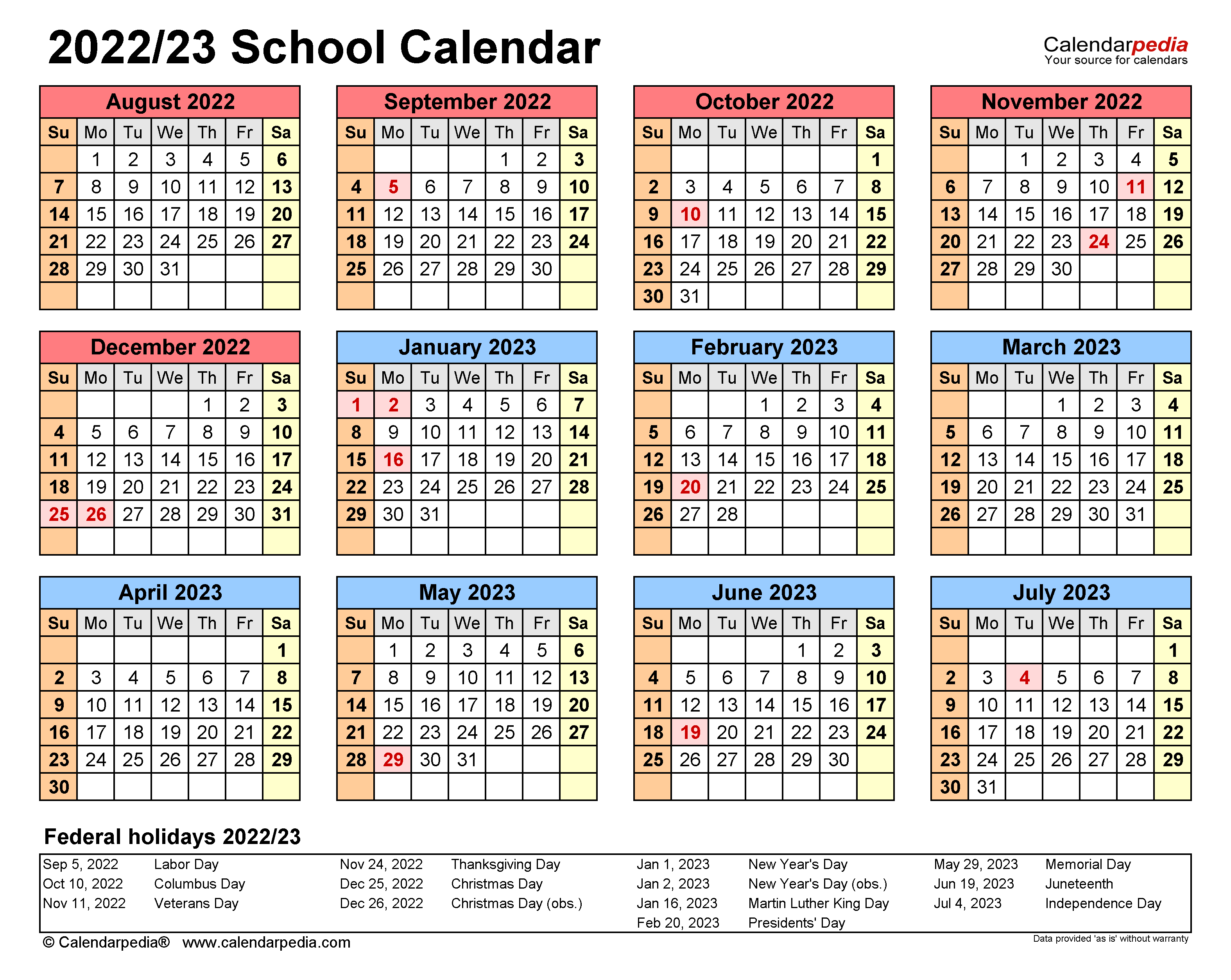 [High Resolution] Csun 2022-2023 Calendar