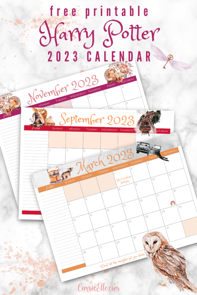 Free Printable 2023 Wizard Magic Harry Potter Themed Calendar Carrie Elle
