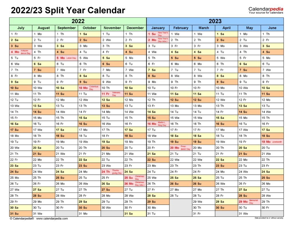 July 2022 To June 2023 Calendar Printable Monthly Calendars Printable