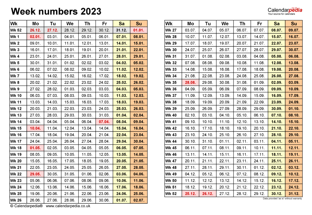 Week Numbers 2023 With Excel Word And PDF Templates