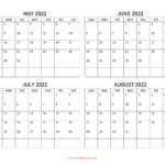 May To August 2022 Calendar Calendar Quickly