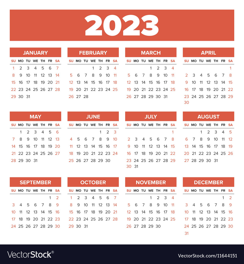 Simple 2023 Year Calendar Royalty Free Vector Image