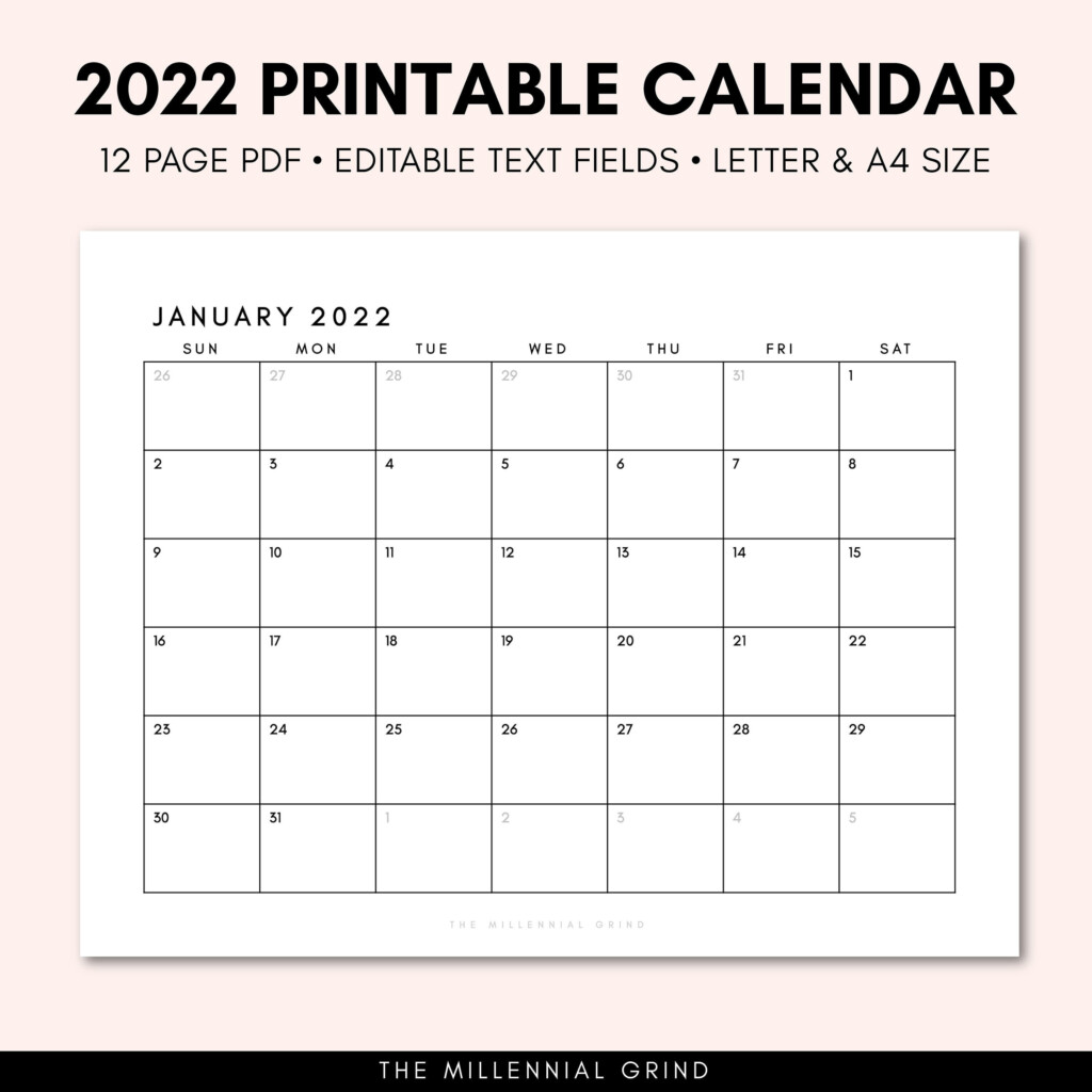 2022 Calendar Printable 2022 Calendar Template 2022 
