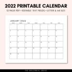 2022 Calendar Printable 2022 Calendar Template 2022