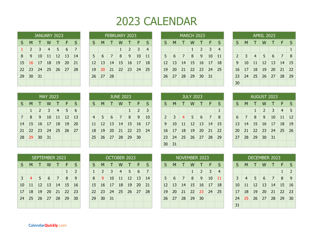 2023 Annual Calendar 2023 Blank Yearly Calendar Template