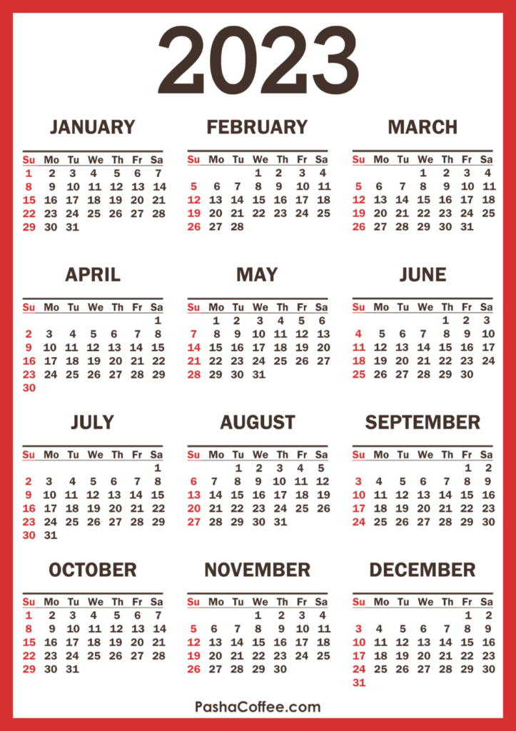 2023 Calendar With Holidays Printable Free Vertical Red 