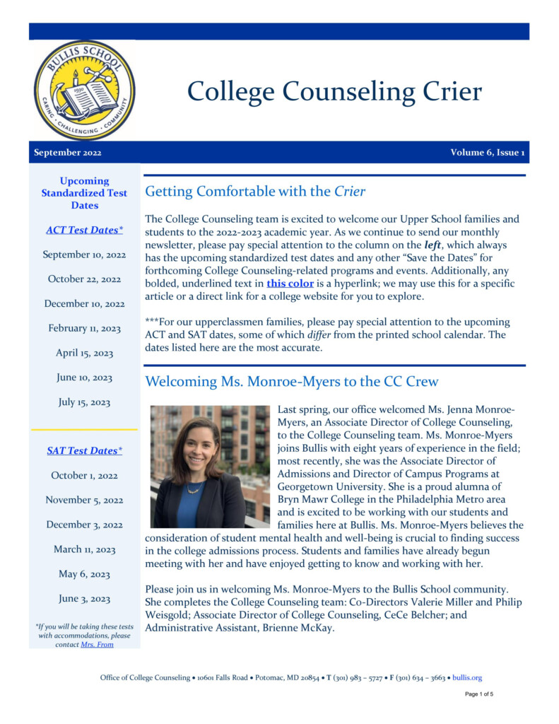 Bullis School College Counseling Crier September 2022 By Bullis 