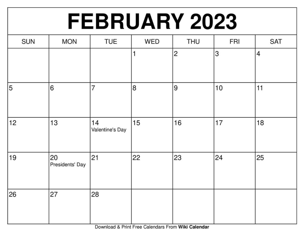 Feb 2023 Calendar With Holidays Printable Get Calendar 2023 Update