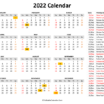 Federal Holidays 2022 Calendar With Holidays Printable Free Letter