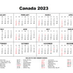 Free Canada 2023 Calendar Printable With Holidays PDF