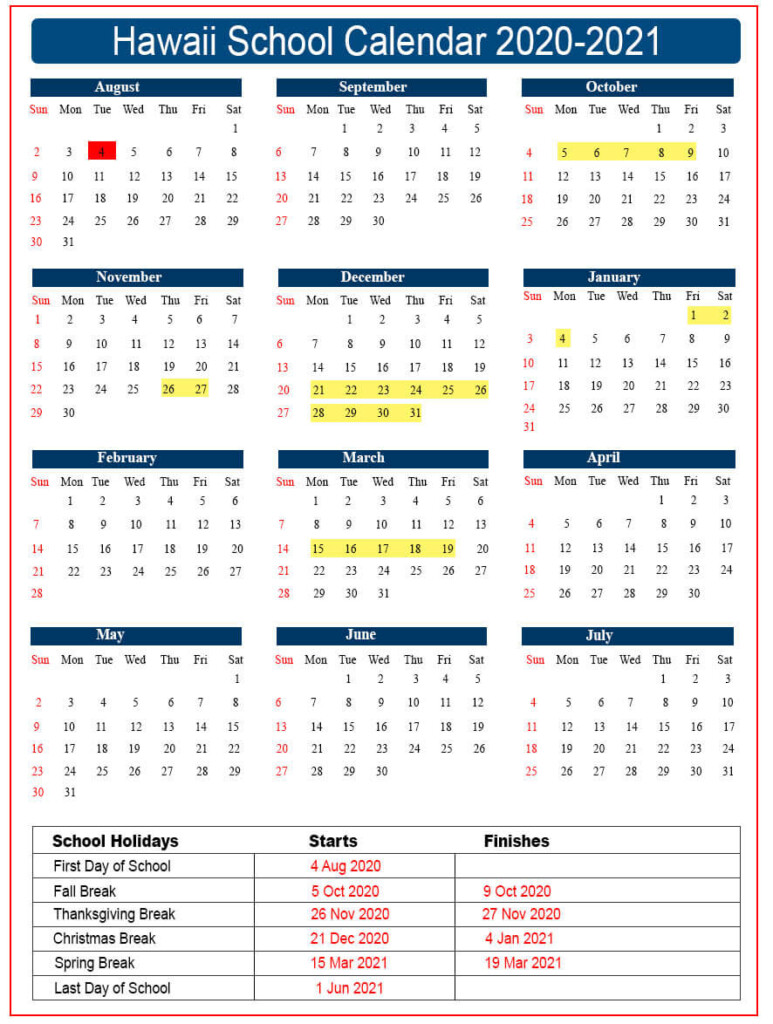 Hawaii Doe Calendar 2023 24 Customize And Print