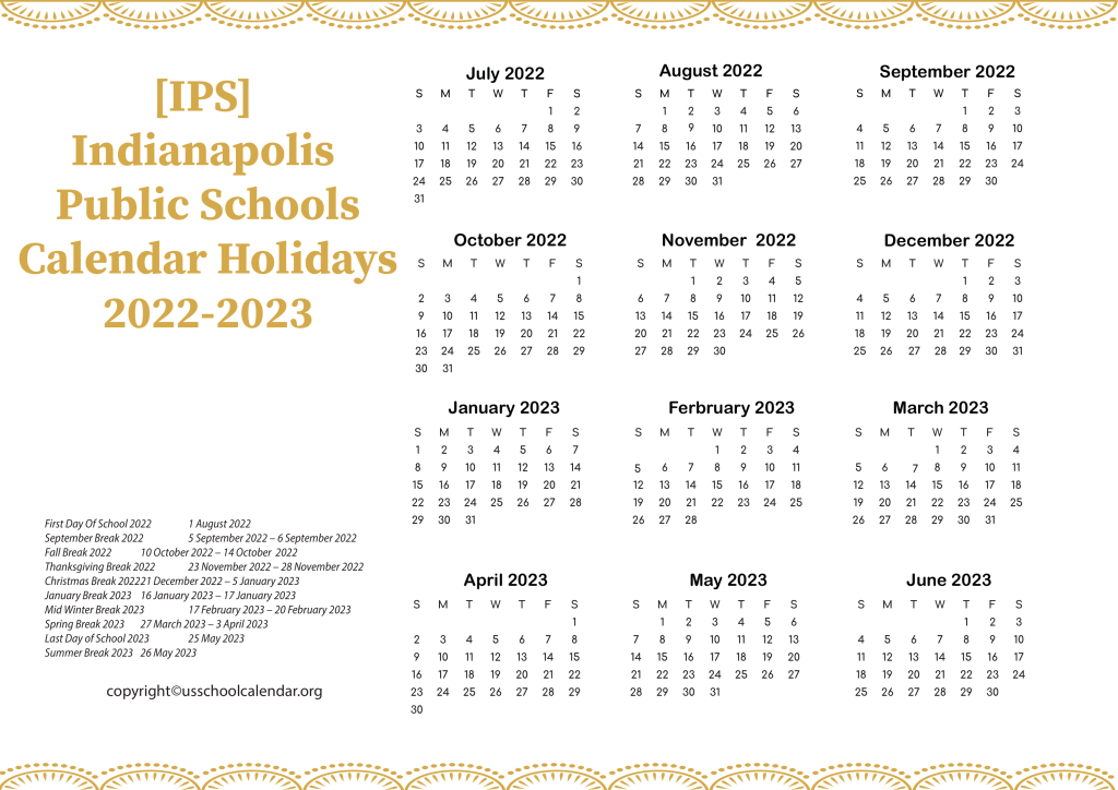 IPS Indianapolis Public Schools Calendar Holidays 2022 2023