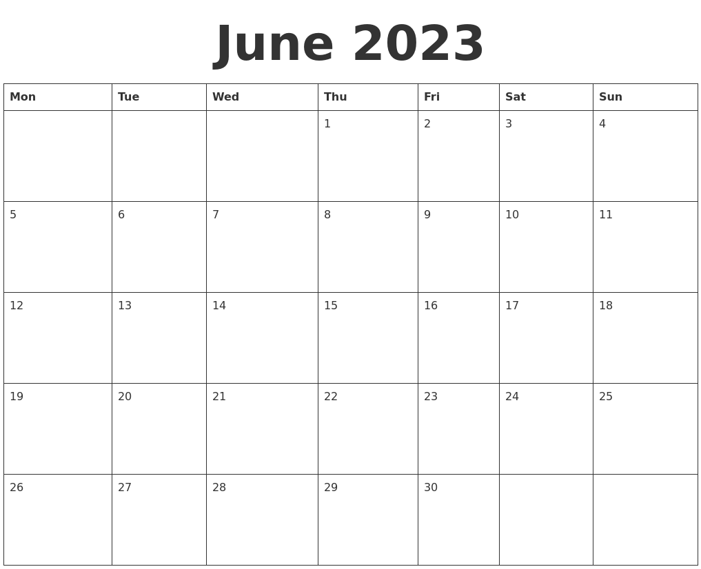 June 2023 Blank Calendar Template