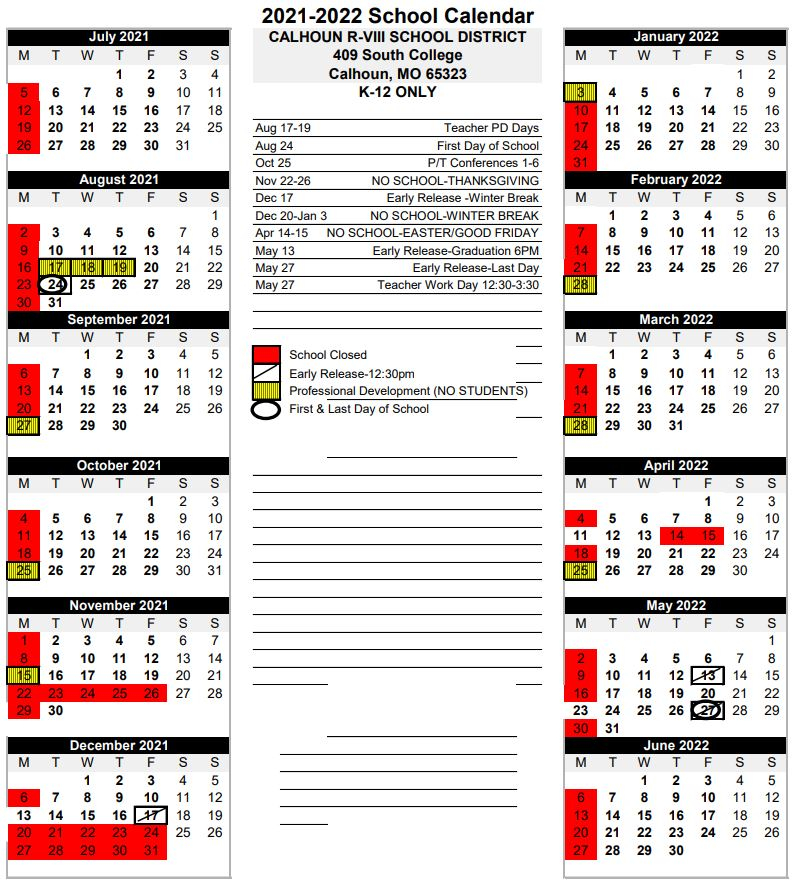 K12 School Calendar 2022 Printable Calendar 2022