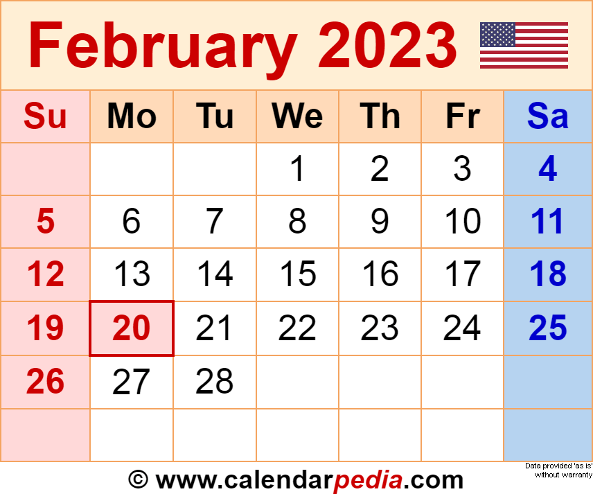 List Of 2023 Calendar Feb Photos Calendar With Holidays Printable 2023