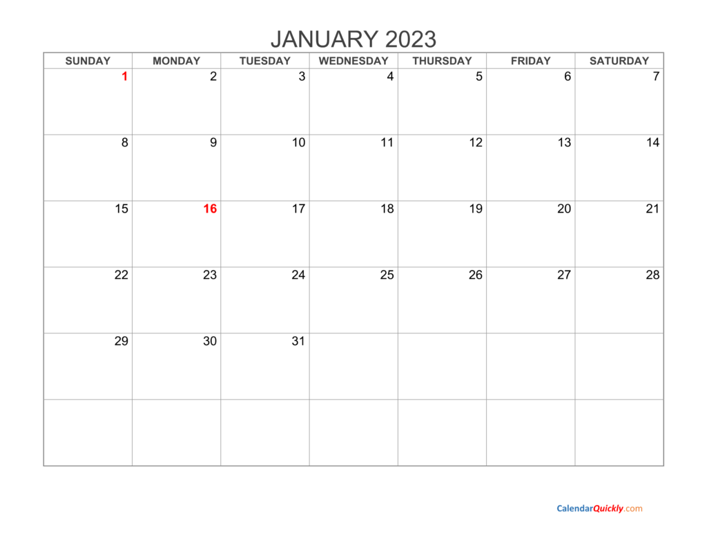 Monthly 2023 Blank Calendar Calendar Quickly