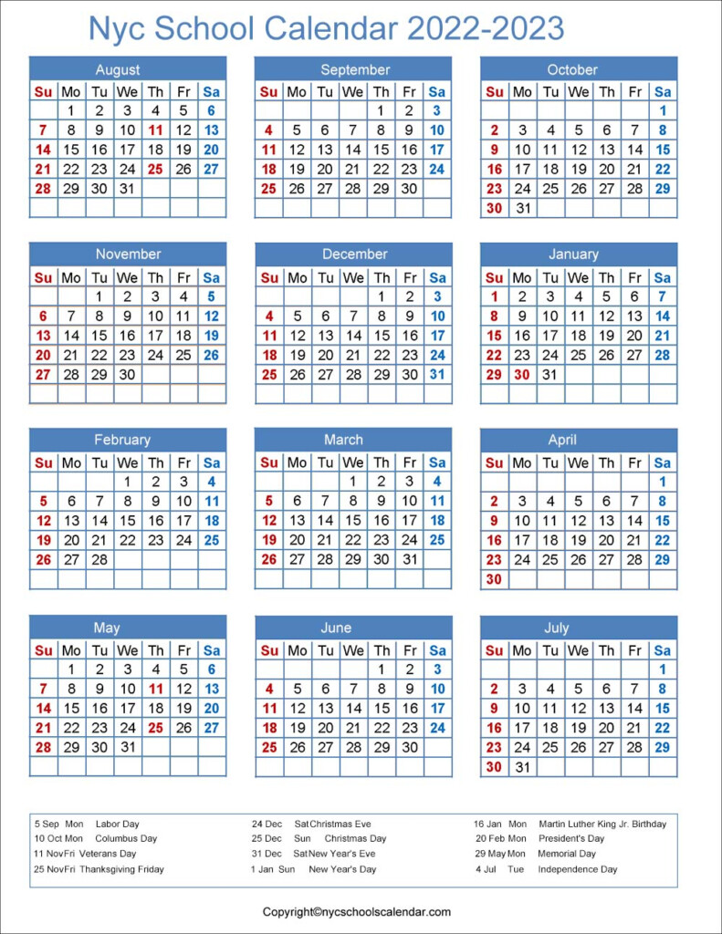  NYC School Holidays Calendar 2022 2023