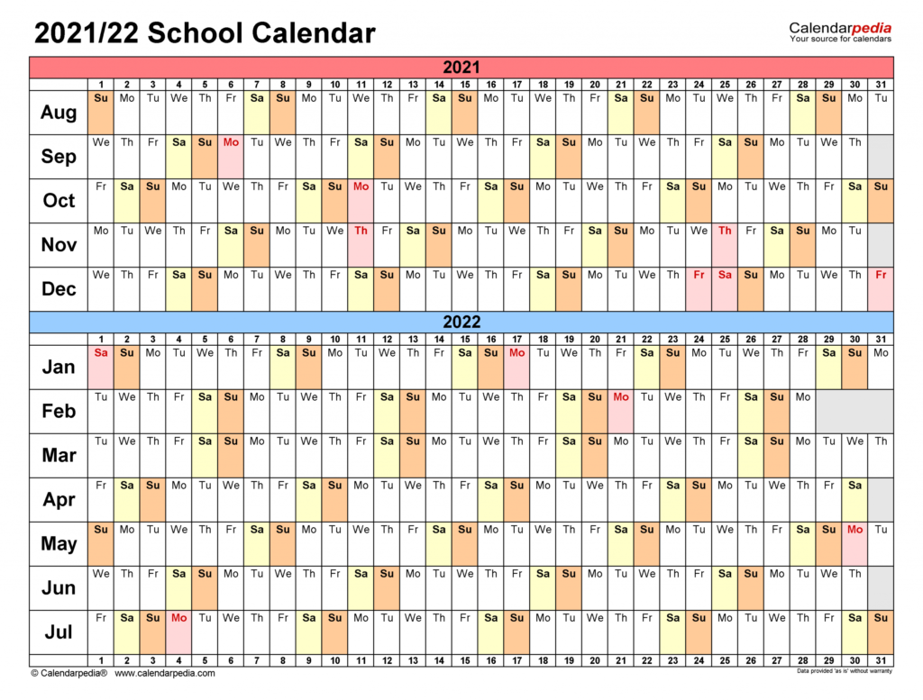 School Calendars 2021 2022 Free Printable Word Templates Calendar 