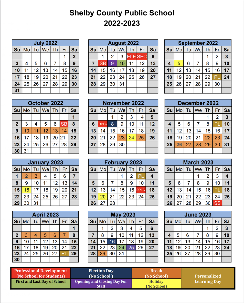 Shelby County Public Schools Calendar