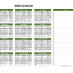 Yearly Printable 2023 Calendar With Notes WikiDates